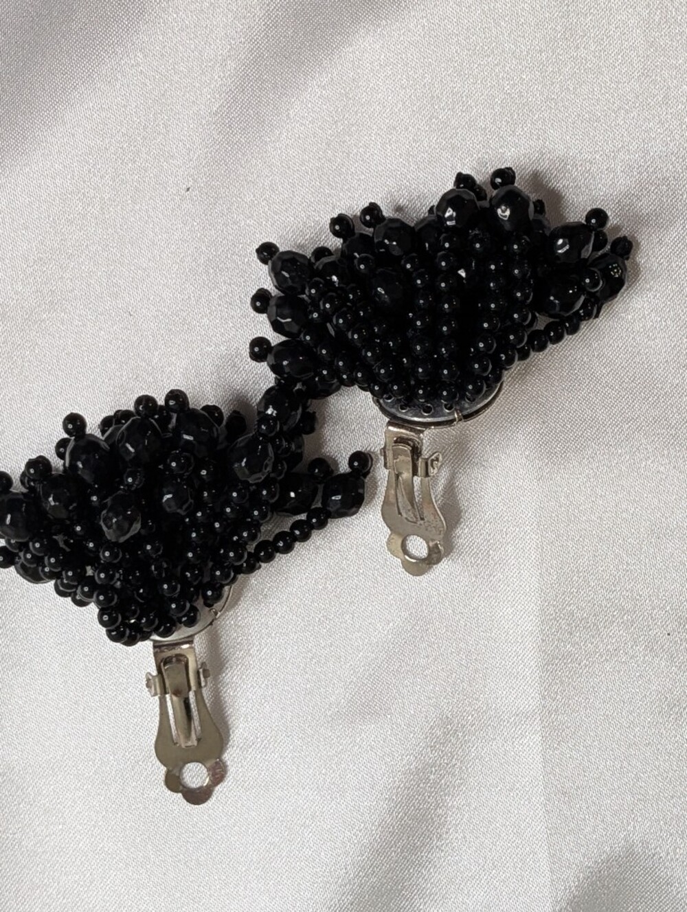 Black Beaded Clip-On Earrings - Unbranded